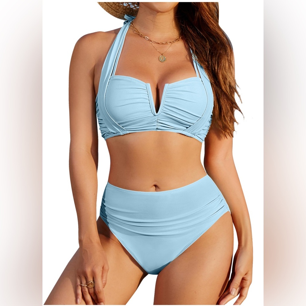 NWT- Women’s light blue high waisted Bikini- size Large